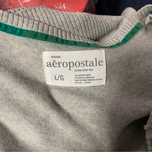 Aéropostale Gray Blue Green Argyle Button Up Sweater Cardigan Women’s Size LG - Picture 5 of 5